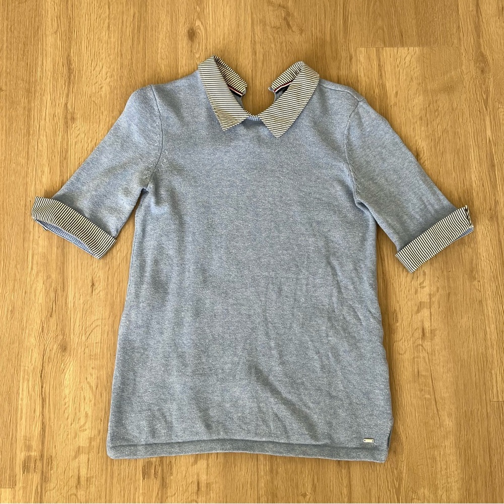 Tommy Hilfiger Light Blue Short Sleeve Polo with Striped Collar